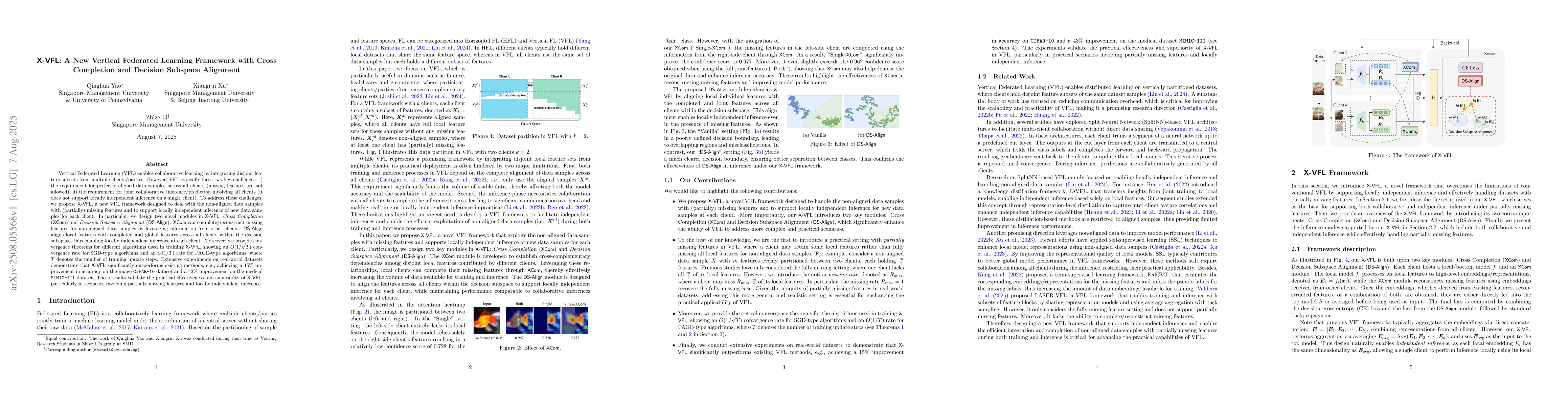 Thumbnail for X-VFL: A New Vertical Federated Learning Framework with Cross Completion
  and Decision Subspace Alignment