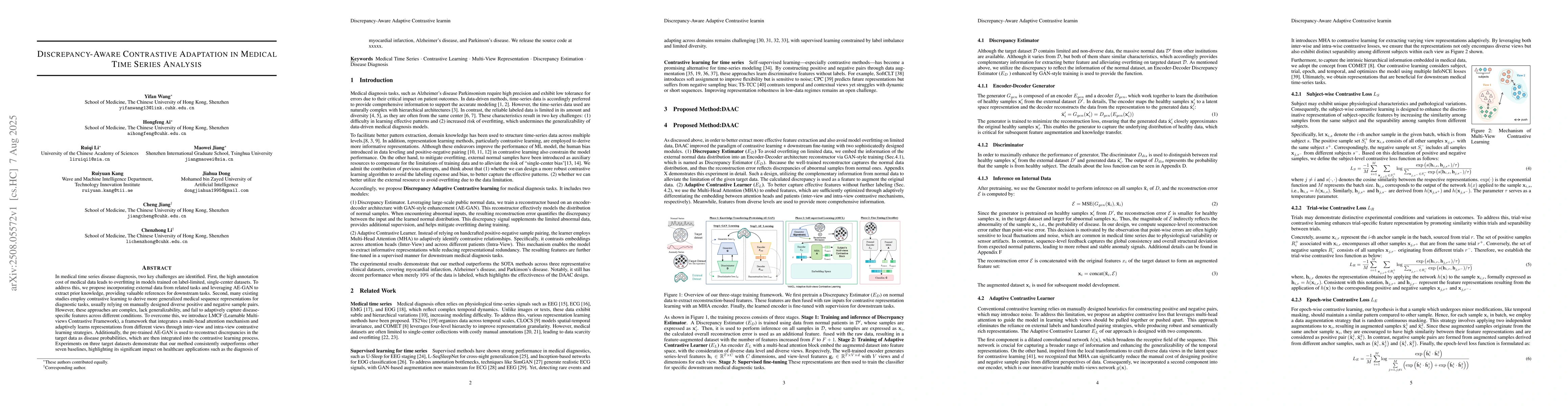 Thumbnail for Discrepancy-Aware Contrastive Adaptation in Medical Time Series Analysis