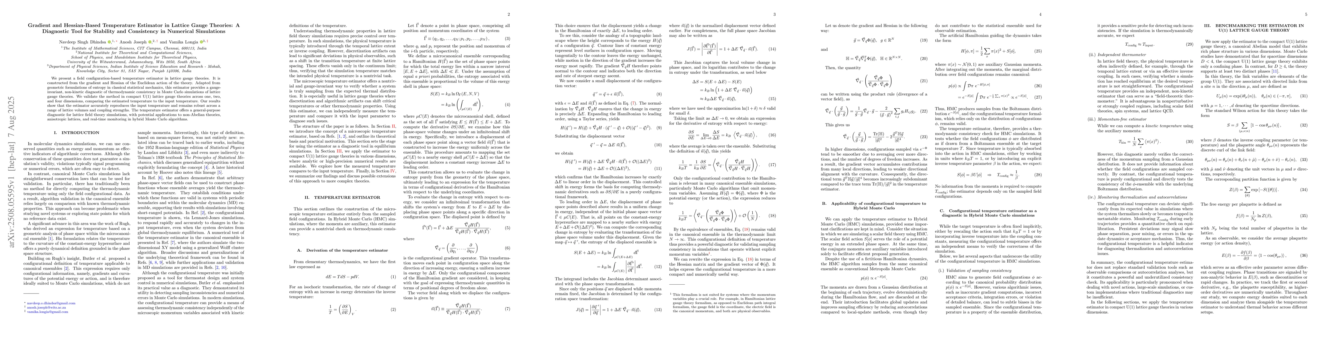Thumbnail for Gradient and Hessian-Based Temperature Estimator in Lattice Gauge
  Theories: A Diagnostic Tool for Stability and Consistency in Numerical
  Simulations