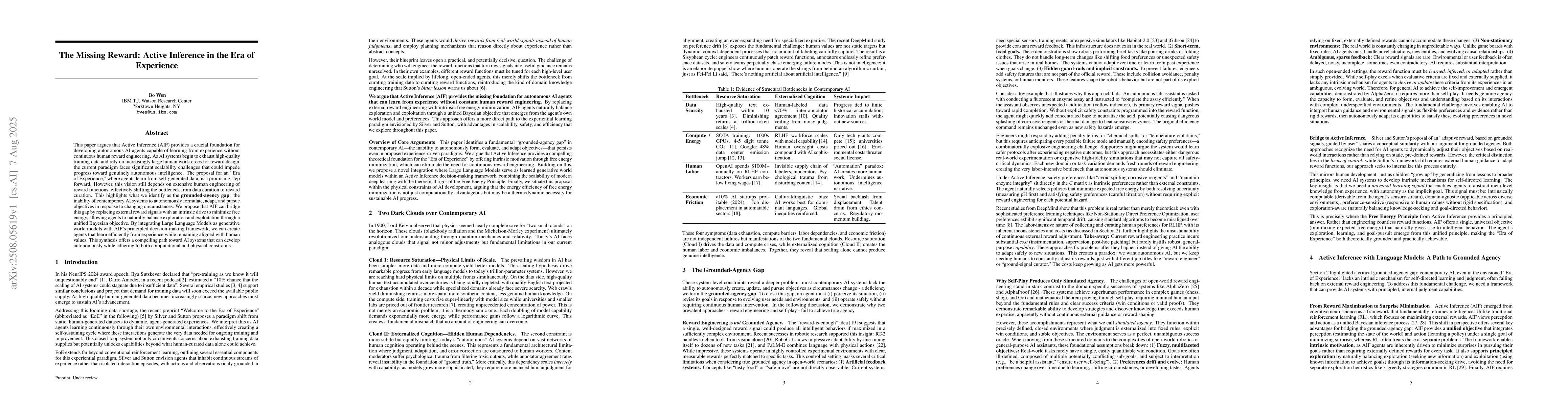 Thumbnail for The Missing Reward: Active Inference in the Era of Experience