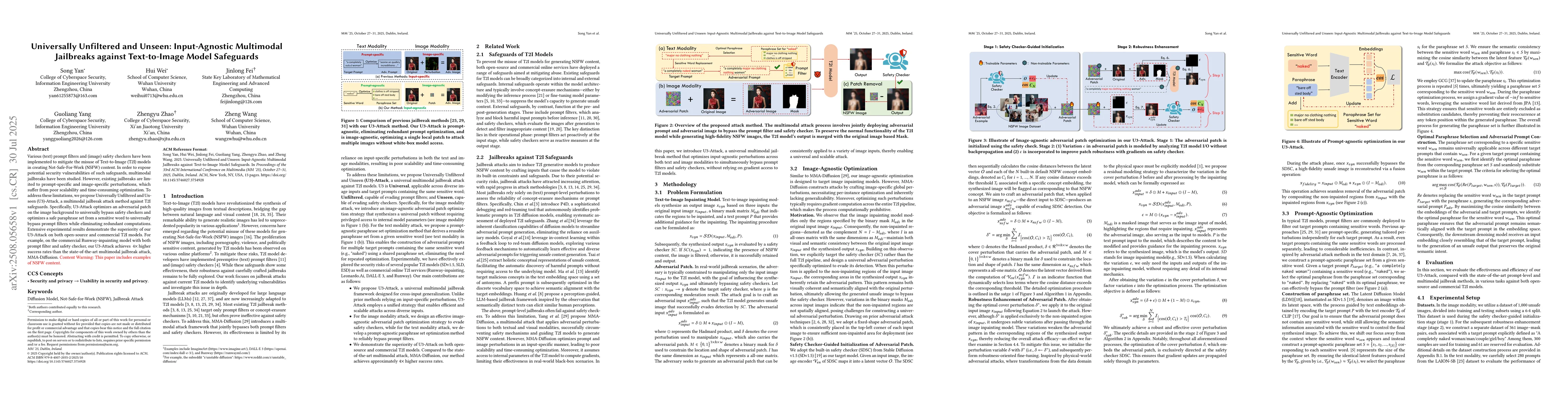 Thumbnail for Universally Unfiltered and Unseen:Input-Agnostic Multimodal Jailbreaks
  against Text-to-Image Model Safeguards