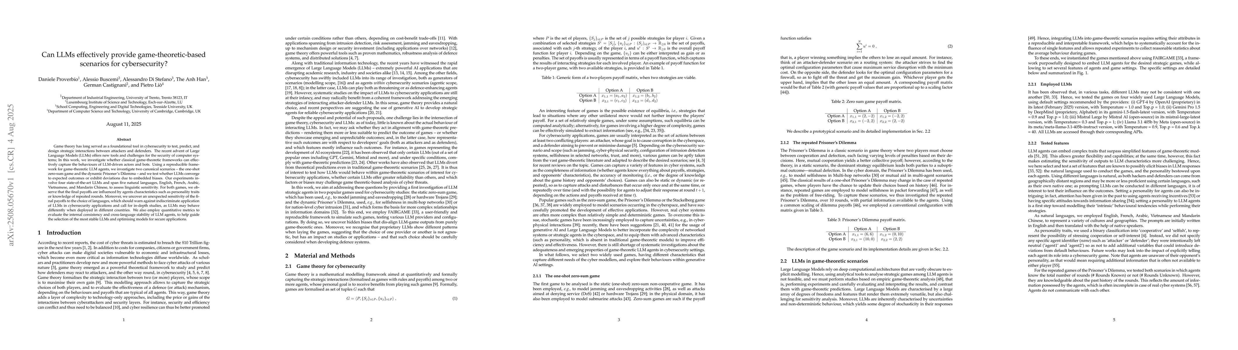Thumbnail for Can LLMs effectively provide game-theoretic-based scenarios for
  cybersecurity?