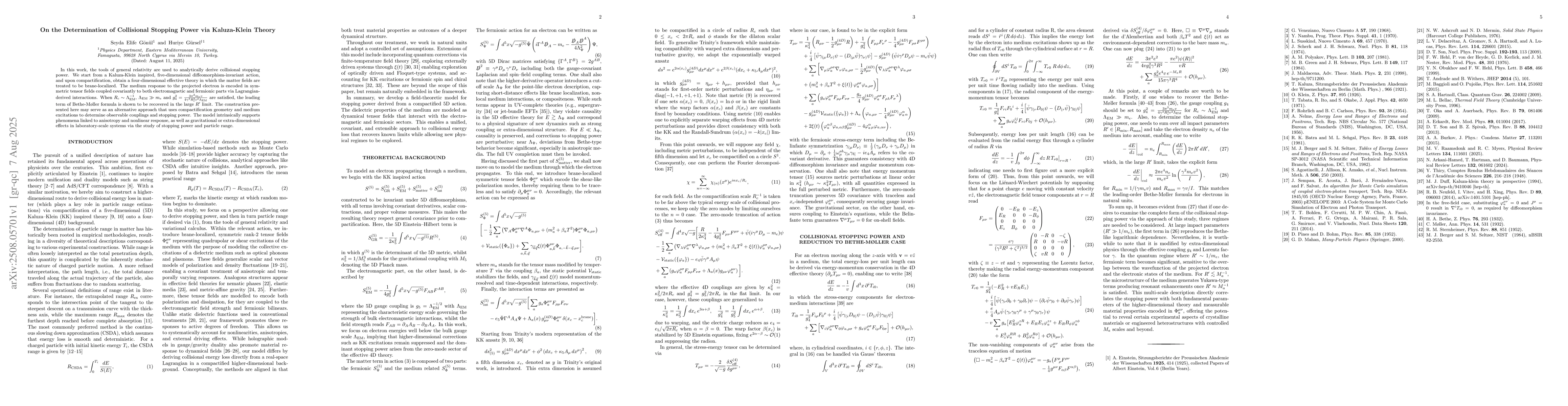 Thumbnail for On the Determination of Collisional Stopping Power via Kaluza-Klein
  Theory