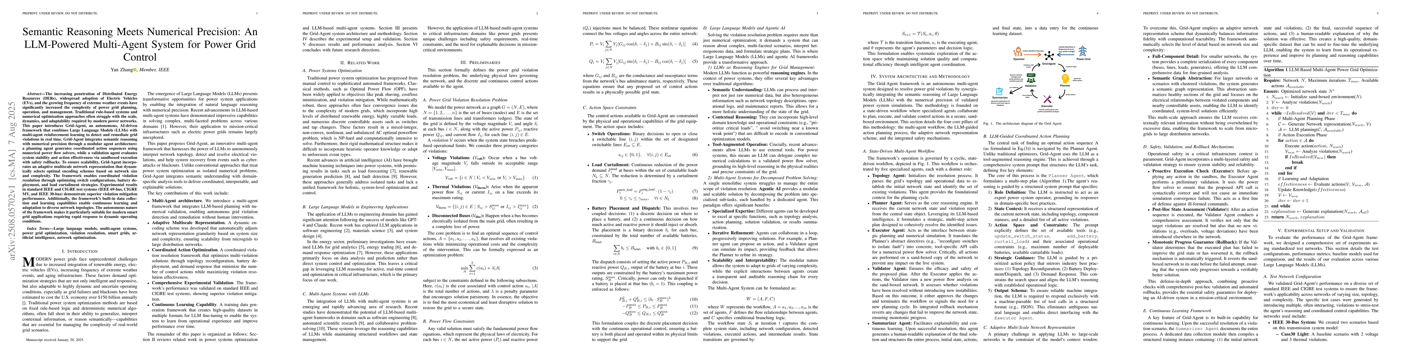Thumbnail for Semantic Reasoning Meets Numerical Precision: An LLM-Powered Multi-Agent
  System for Power Grid Control