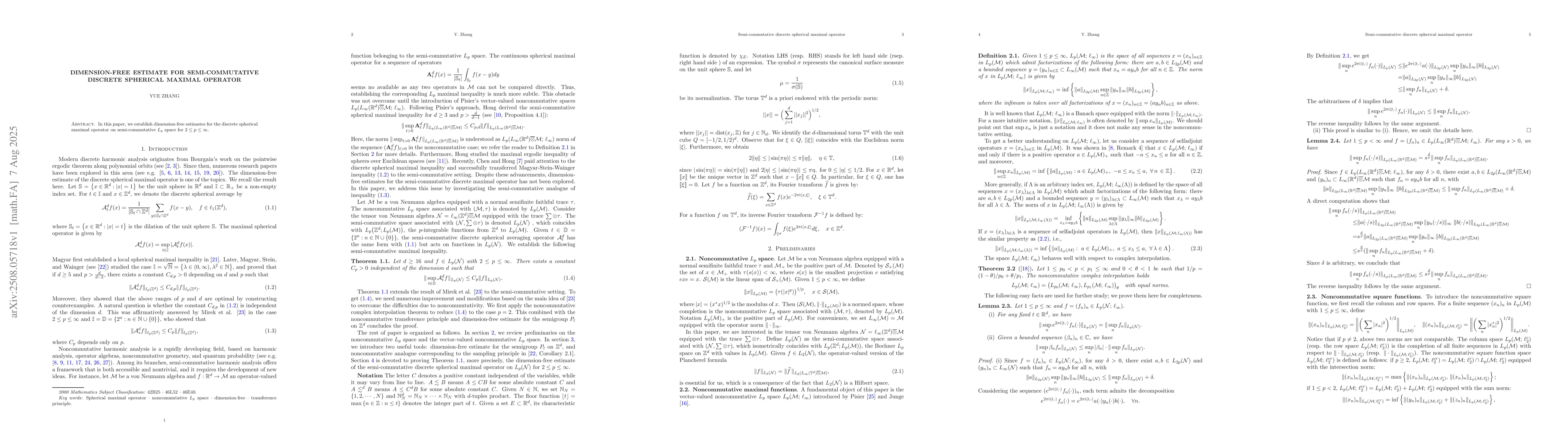 Thumbnail for Dimension-free estimate for semi-commutative discrete spherical maximal
  operator