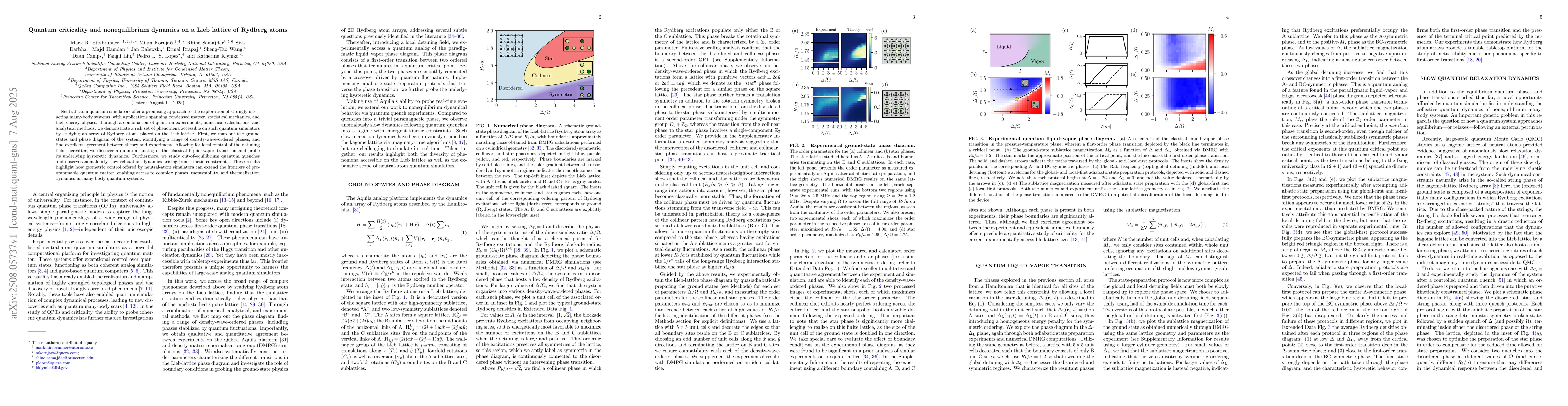 Thumbnail for Quantum criticality and nonequilibrium dynamics on a Lieb lattice of
  Rydberg atoms