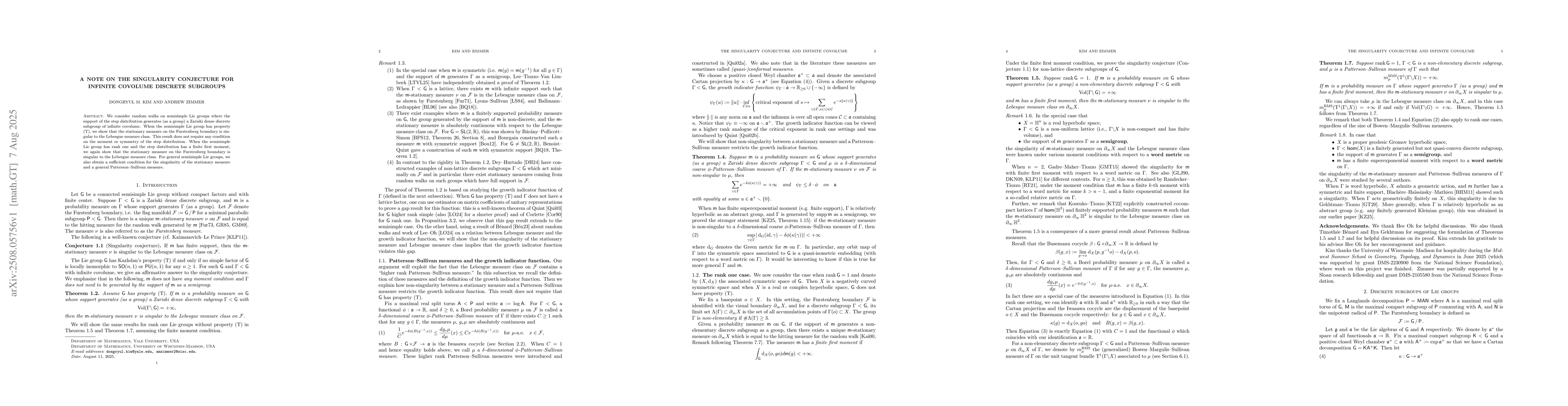 Thumbnail for A note on the singularity conjecture for infinite covolume discrete
  subgroups