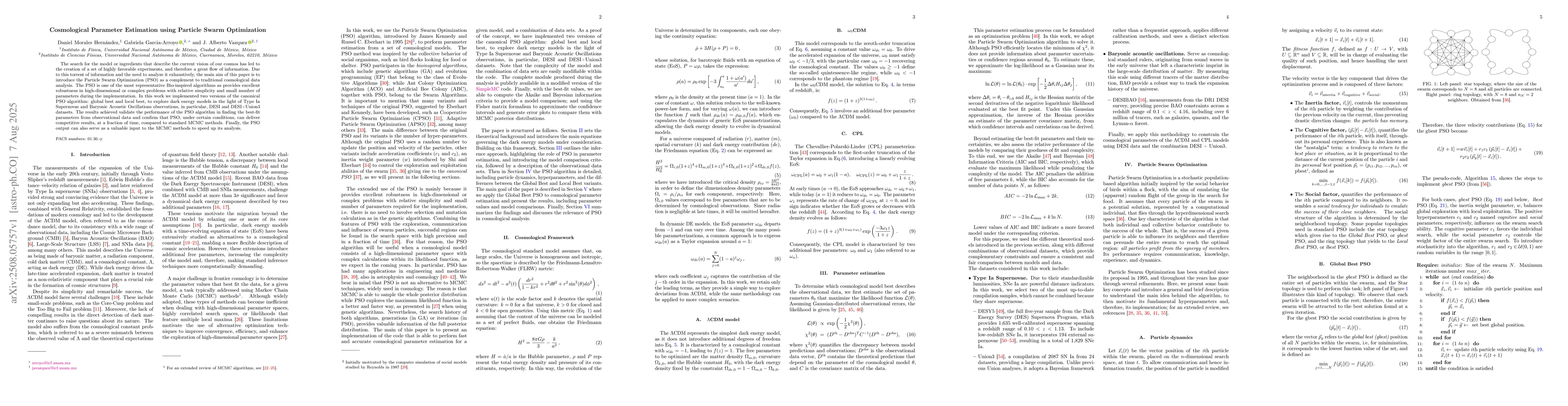 Thumbnail for Cosmological Parameter Estimation using Particle Swarm Optimization