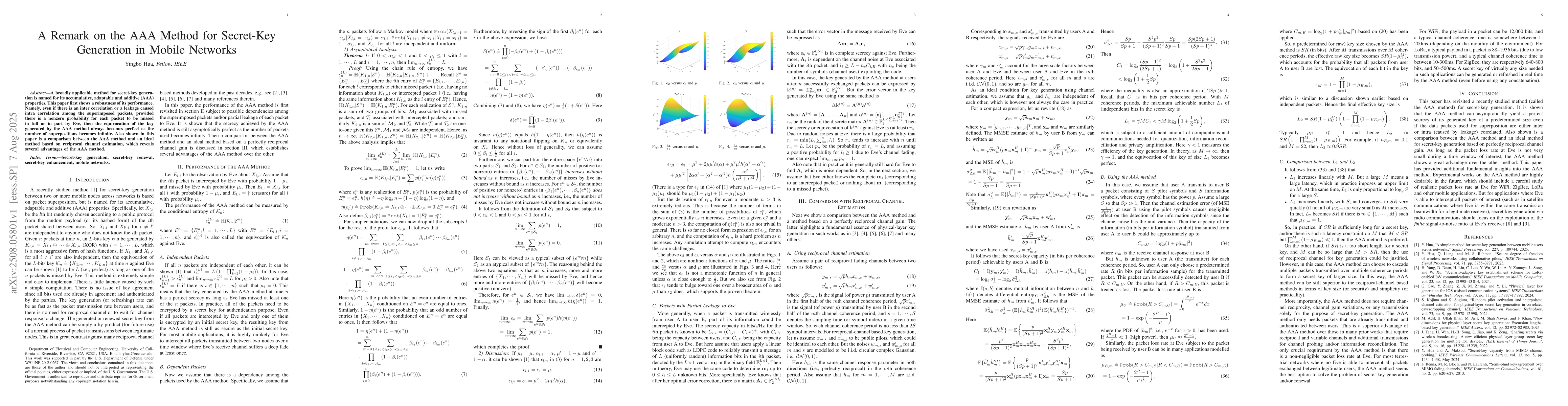 Thumbnail for A Remark on the AAA Method for Secret-Key Generation in Mobile Networks