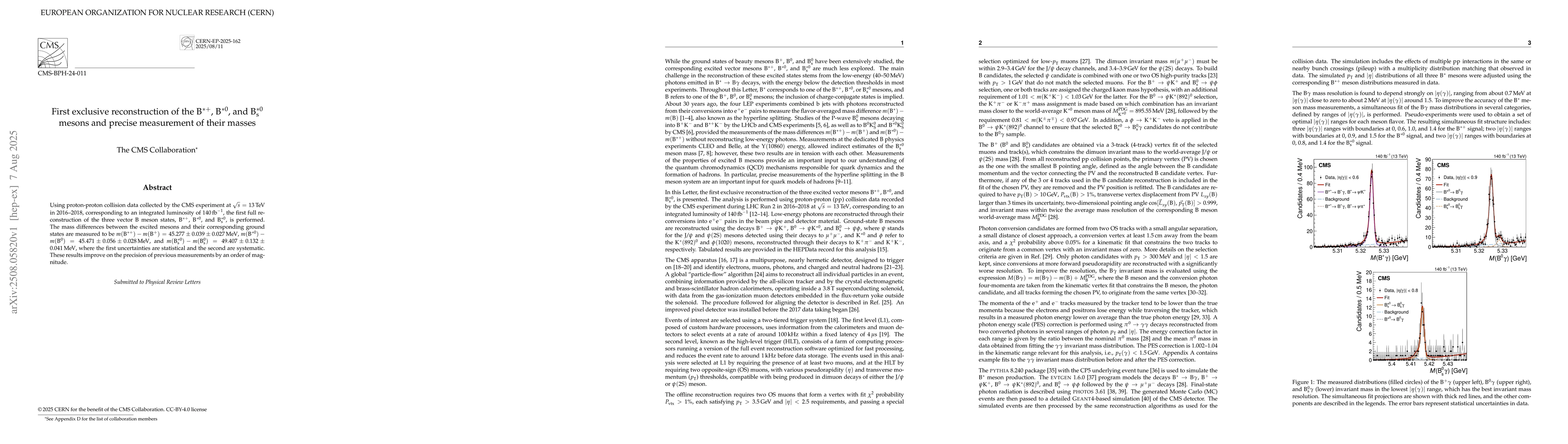 Thumbnail for First exclusive reconstruction of the B$^{*+}$, B$^{*0}$, and
  B$^{*0}_\text{s}$ mesons and precise measurement of their masses
