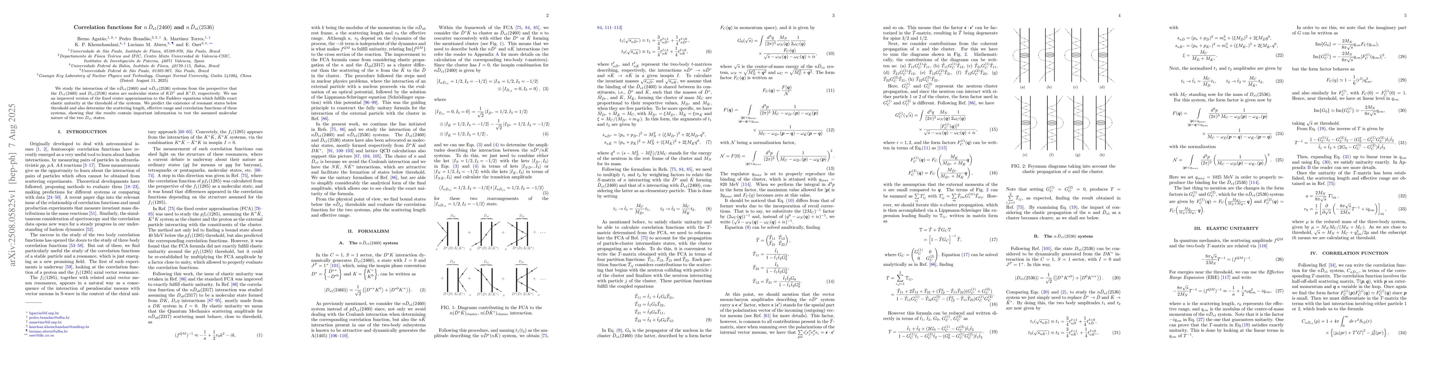 Thumbnail for Correlation functions for $n\,\bar{D}_{s1}(2460)$ and
  $n\,\bar{D}_{s1}(2536)$