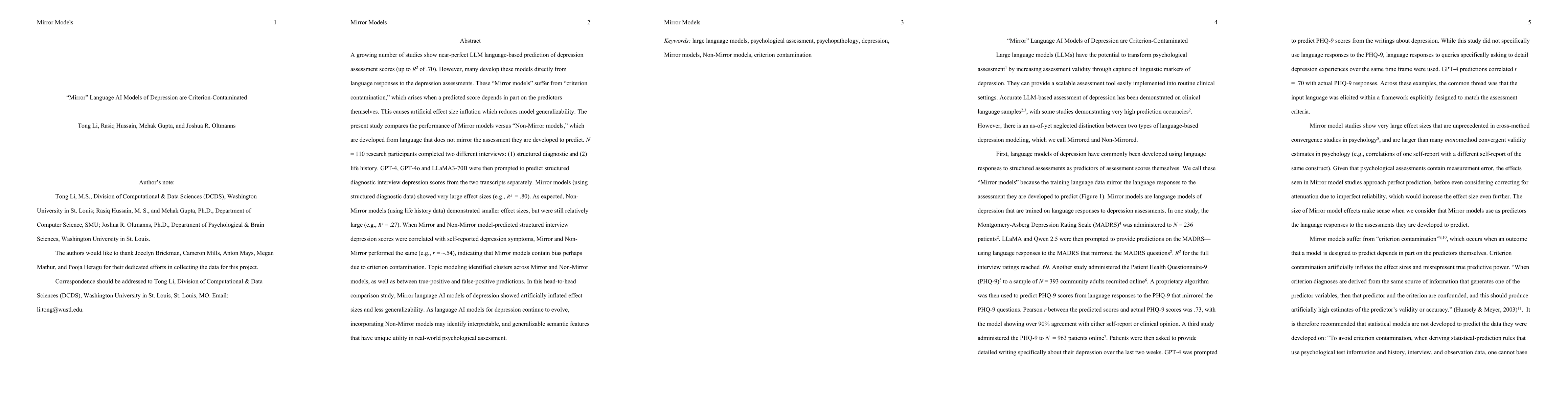 Thumbnail for "Mirror" Language AI Models of Depression are Criterion-Contaminated