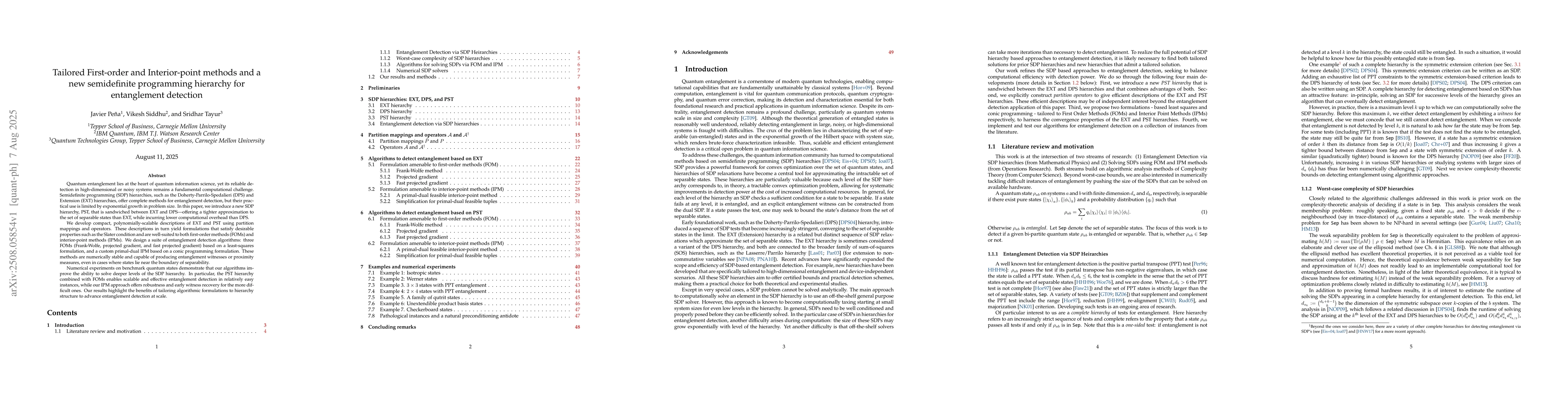 Thumbnail for Tailored First-order and Interior-point methods and a new semidefinite
  programming hierarchy for entanglement detection
