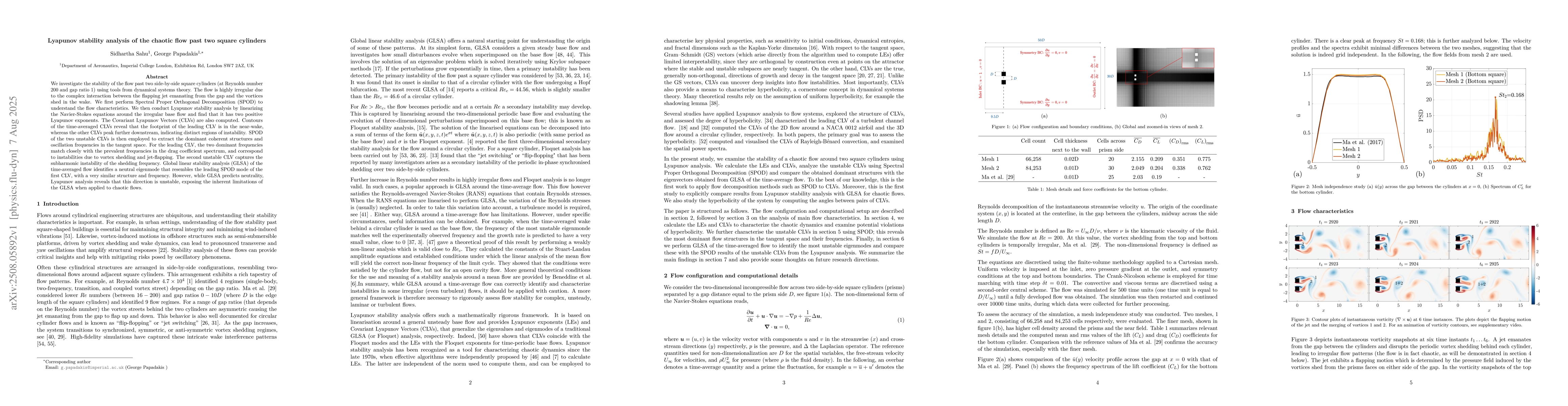 Thumbnail for Lyapunov stability analysis of the chaotic flow past two square
  cylinders