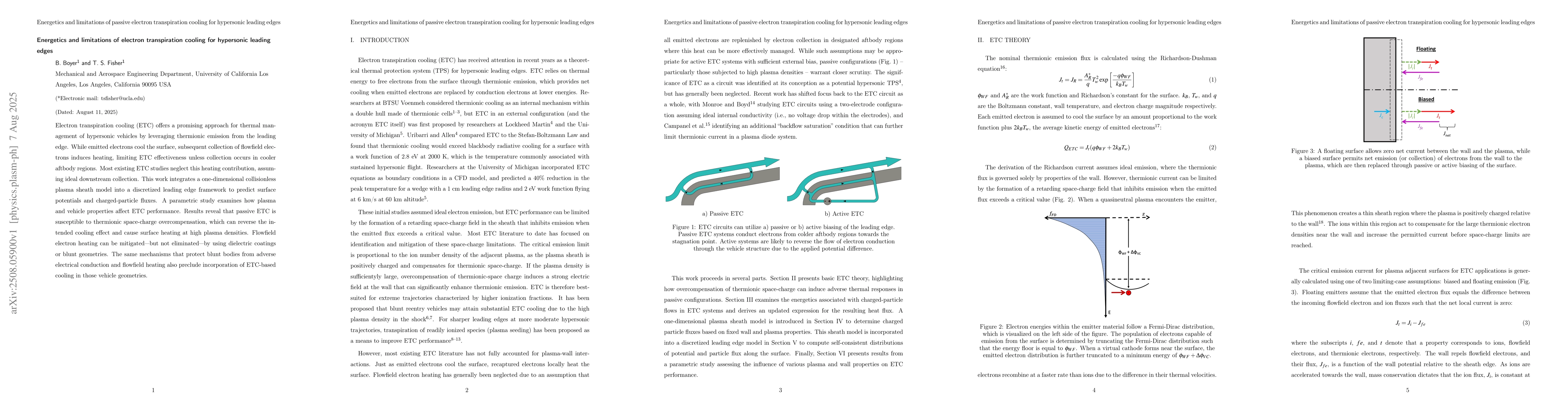 Thumbnail for Energetics and limitations of passive electron transpiration cooling for
  hypersonic leading edges