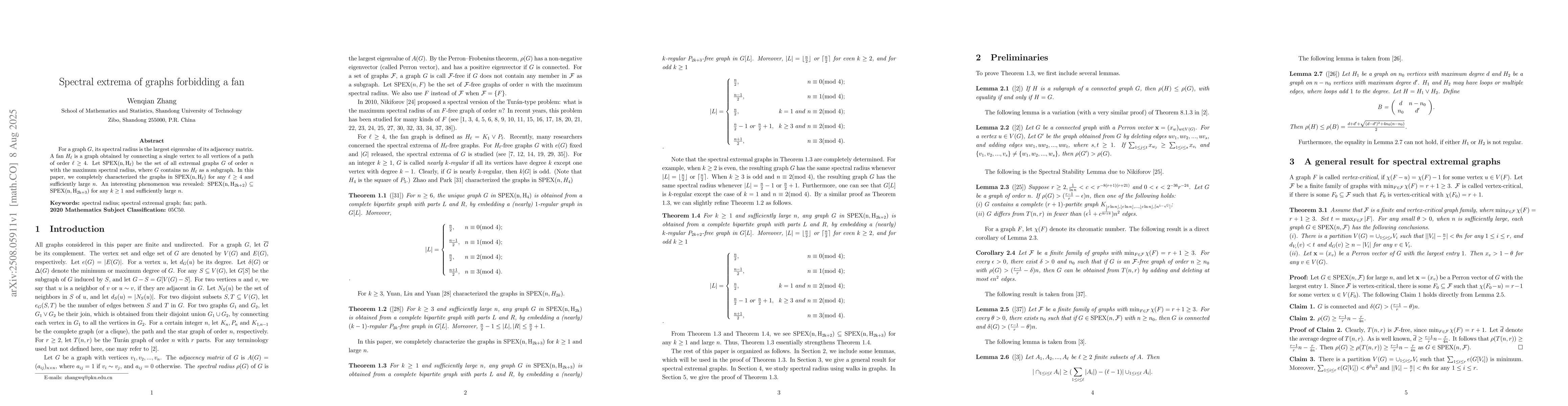 Thumbnail for Spectral extrema of graphs forbidding a fan