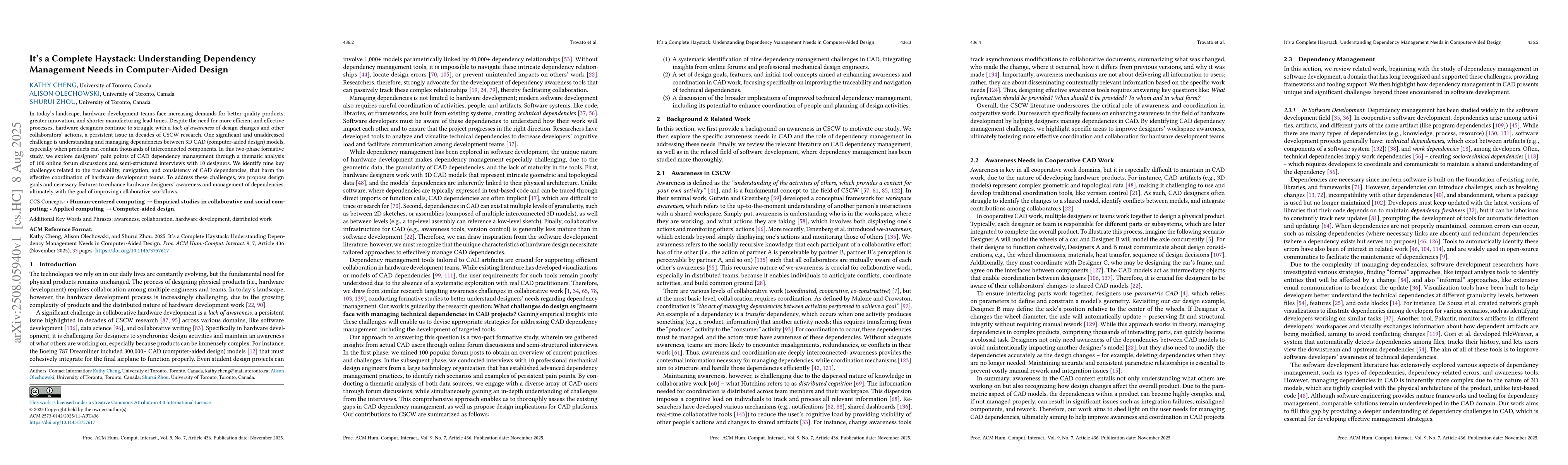 Thumbnail for It's a Complete Haystack: Understanding Dependency Management Needs in
  Computer-Aided Design