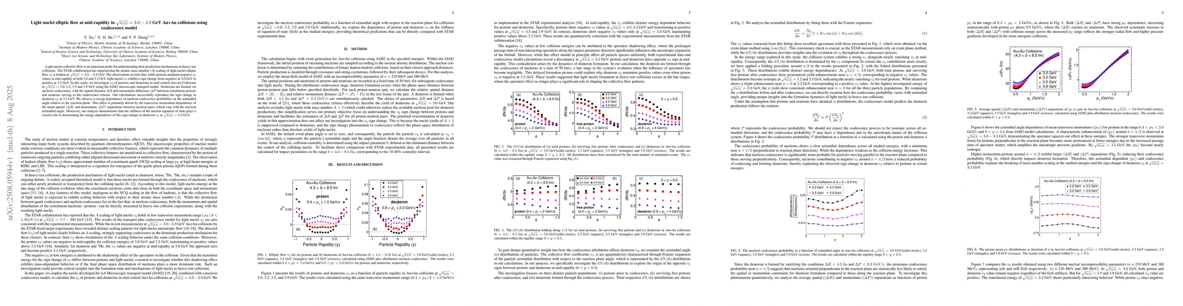 Thumbnail for Light nuclei elliptic flow at mid-rapidity in $\sqrt{s_{NN}} = 3.0-3.9$
  GeV Au+Au collisions using coalescence model