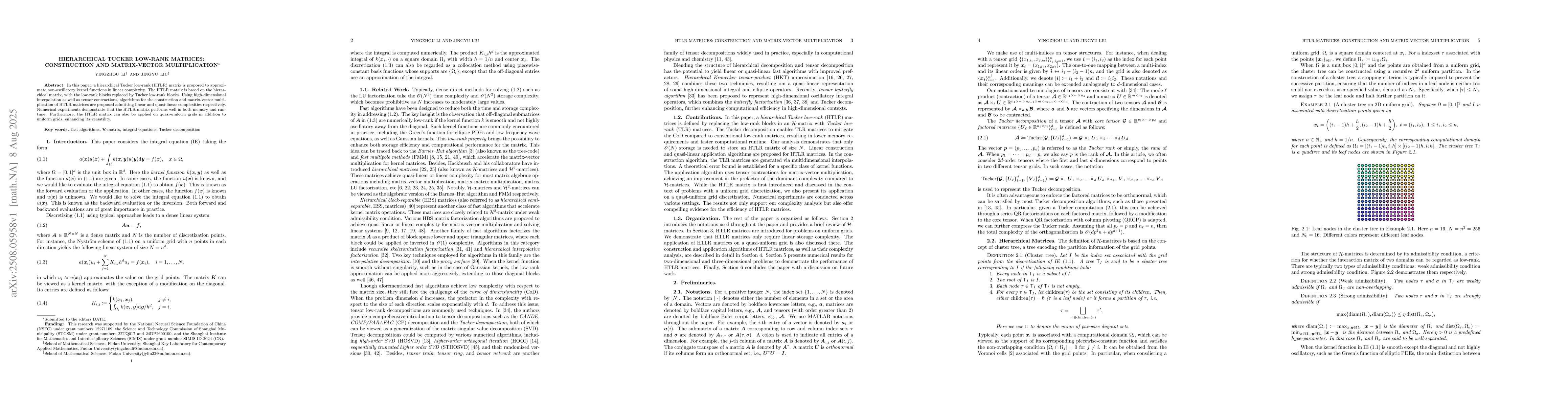 Thumbnail for Hierarchical Tucker Low-Rank Matrices: Construction and Matrix-Vector
  Multiplication