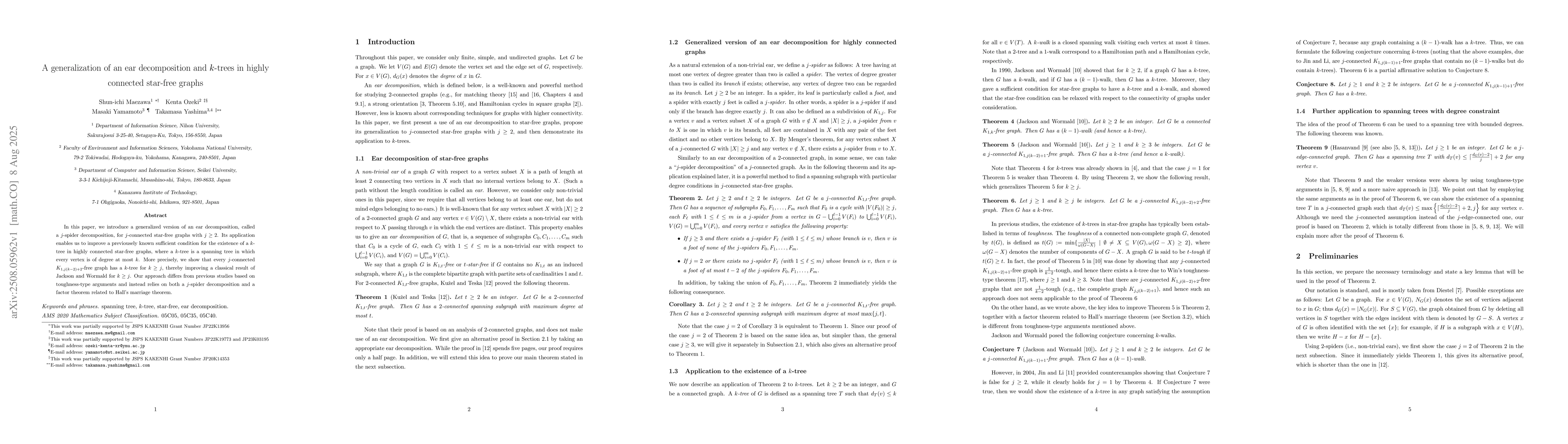 Thumbnail for A generalization of an ear decomposition and k-trees in highly connected
  star-free graphs