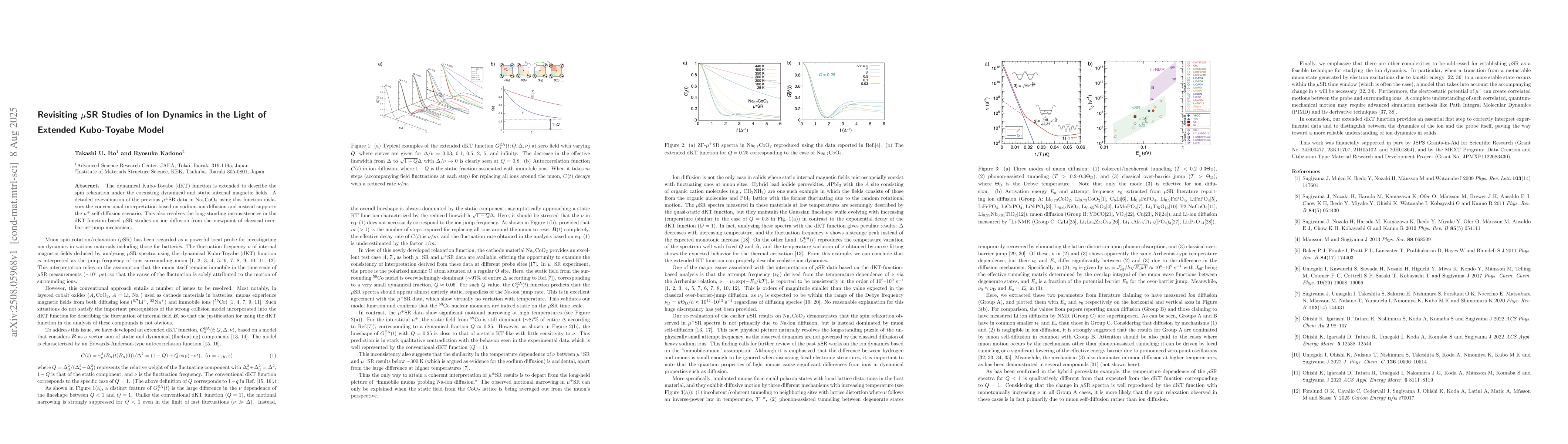 Thumbnail for Revisiting $μ$SR Studies of Ion Dynamics in the Light of Extended
  Kubo-Toyabe Model