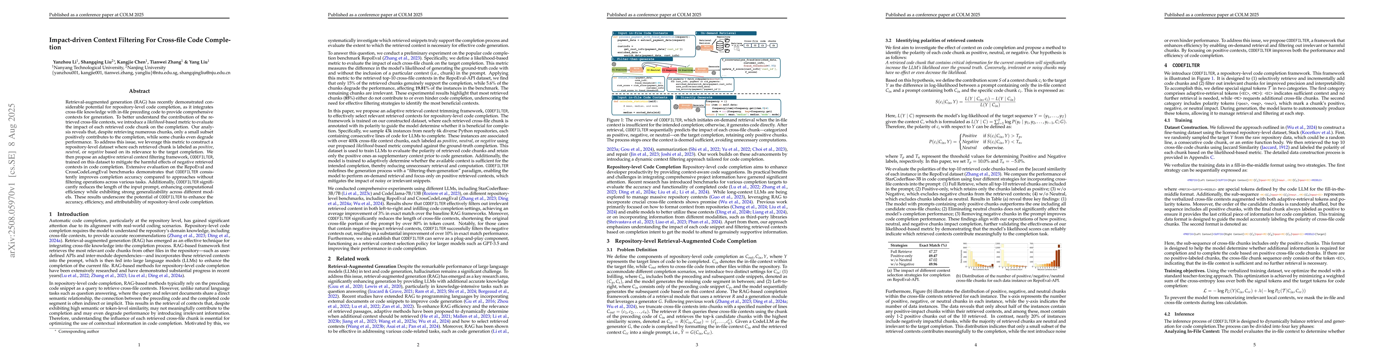 Thumbnail for Impact-driven Context Filtering For Cross-file Code Completion