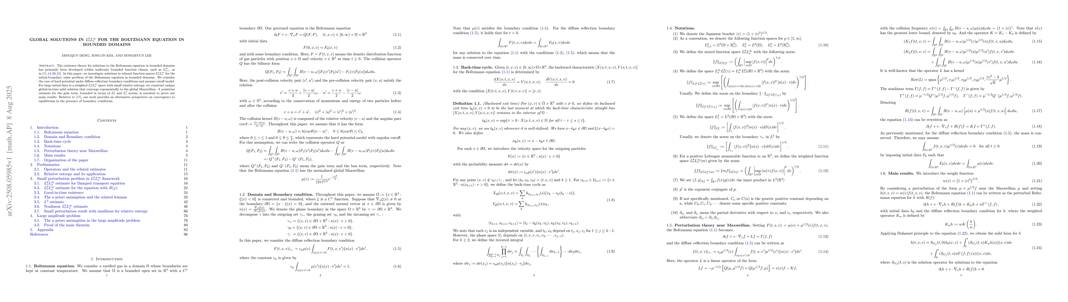 Thumbnail for Global solutions in $L^{p}_{v}L^{\infty}_{x}$ for the Boltzmann equation
  in bounded domains