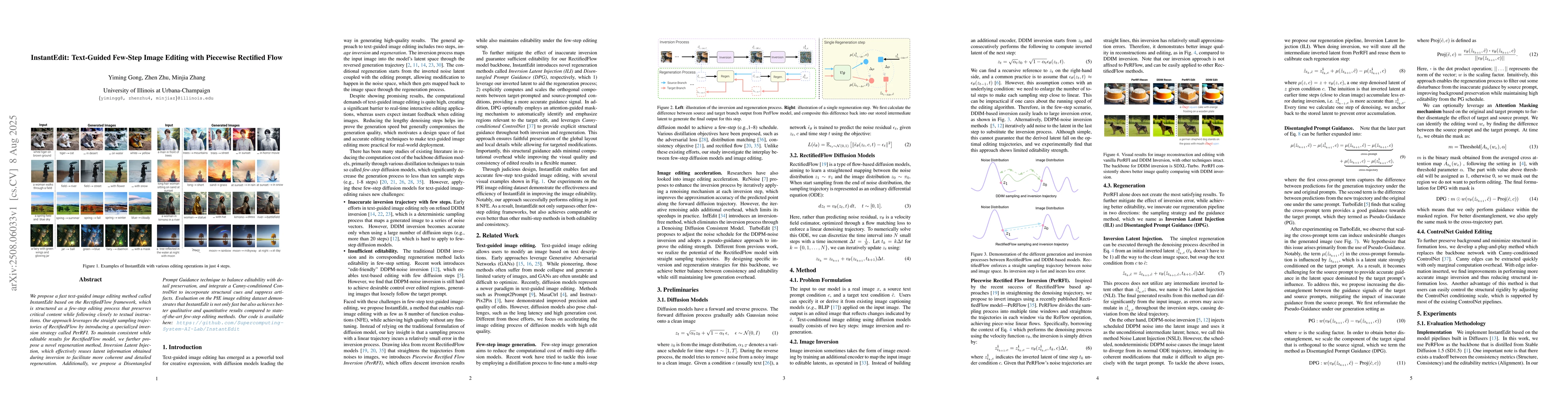 Thumbnail for InstantEdit: Text-Guided Few-Step Image Editing with Piecewise Rectified
  Flow