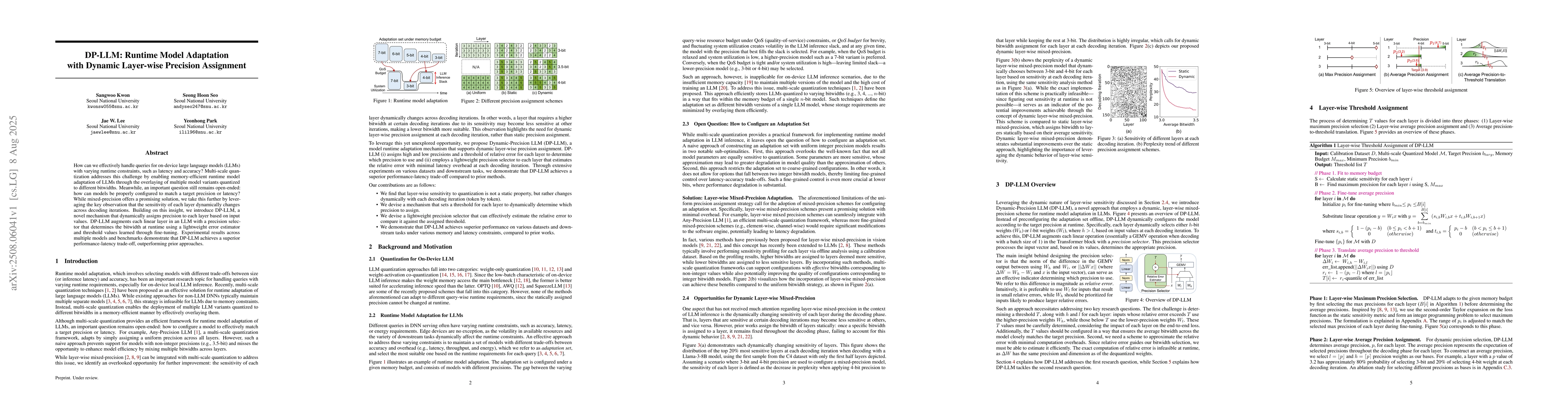 Thumbnail for DP-LLM: Runtime Model Adaptation with Dynamic Layer-wise Precision
  Assignment