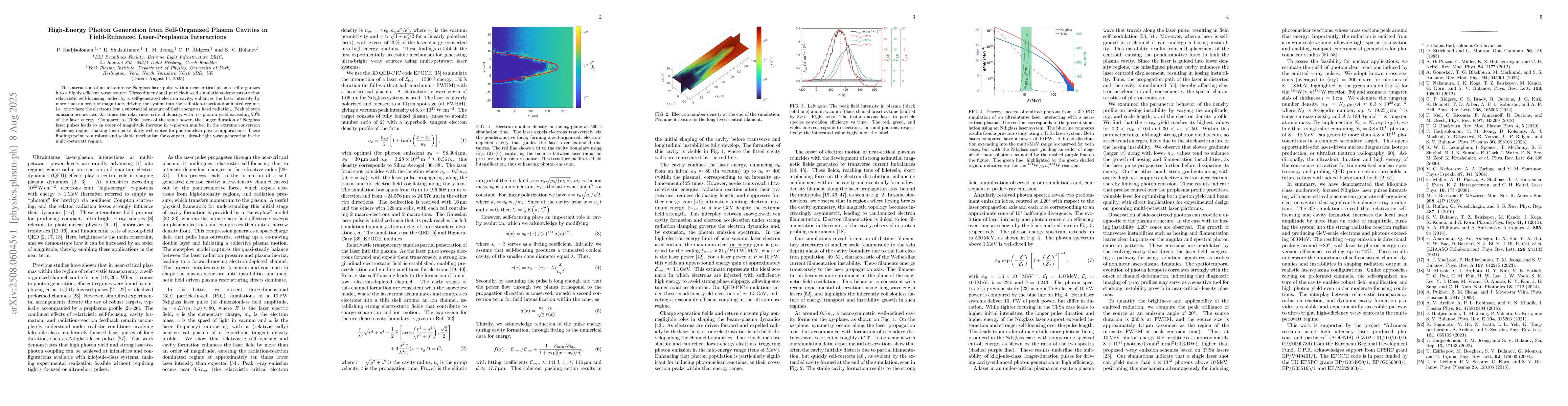 Thumbnail for High-Energy Photon Generation from Self-Organized Plasma Cavities in
  Field-Enhanced Laser-Preplasma Interactions