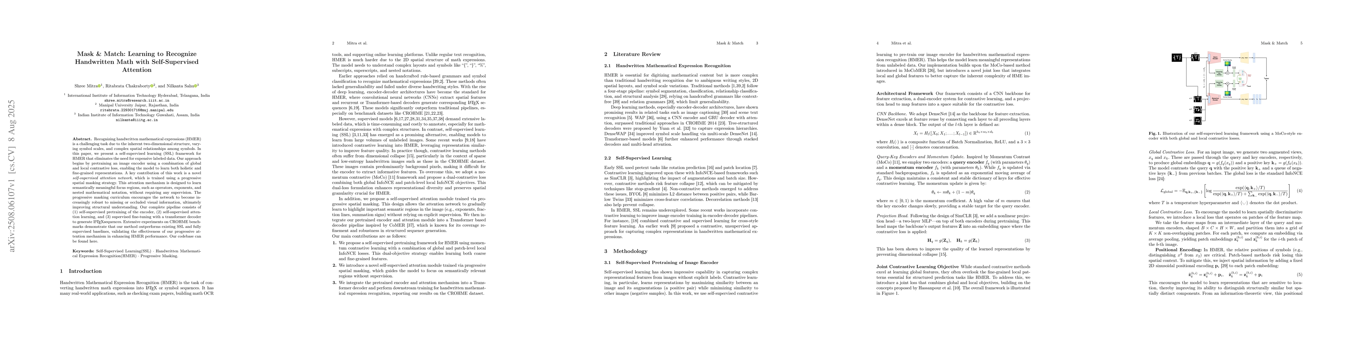 Thumbnail for Mask & Match: Learning to Recognize Handwritten Math with
  Self-Supervised Attention