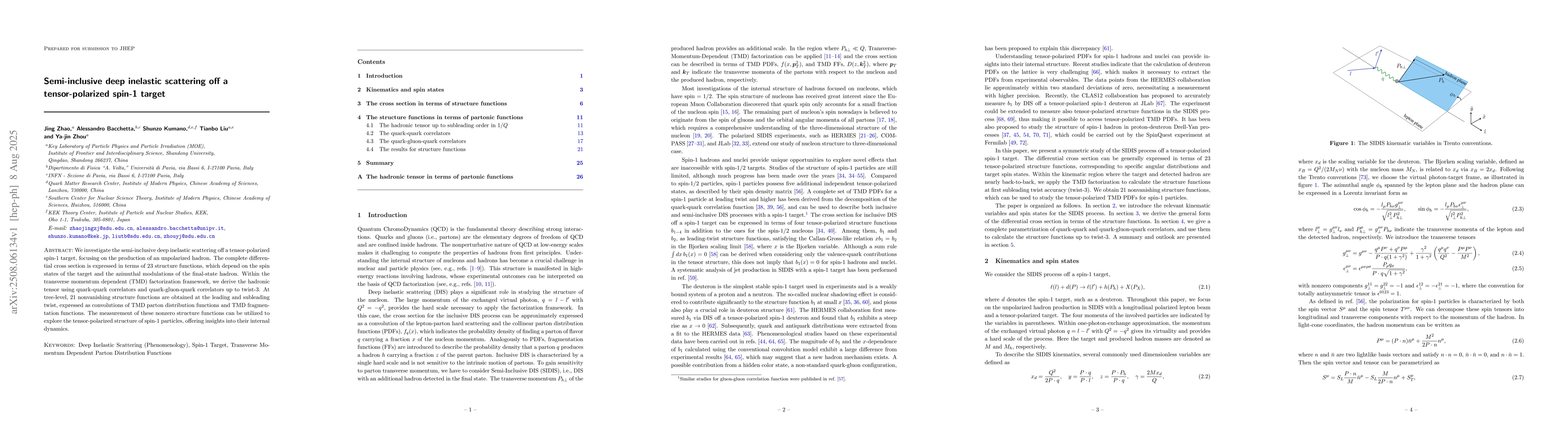 Thumbnail for Semi-inclusive deep inelastic scattering off a tensor-polarized spin-1
  target