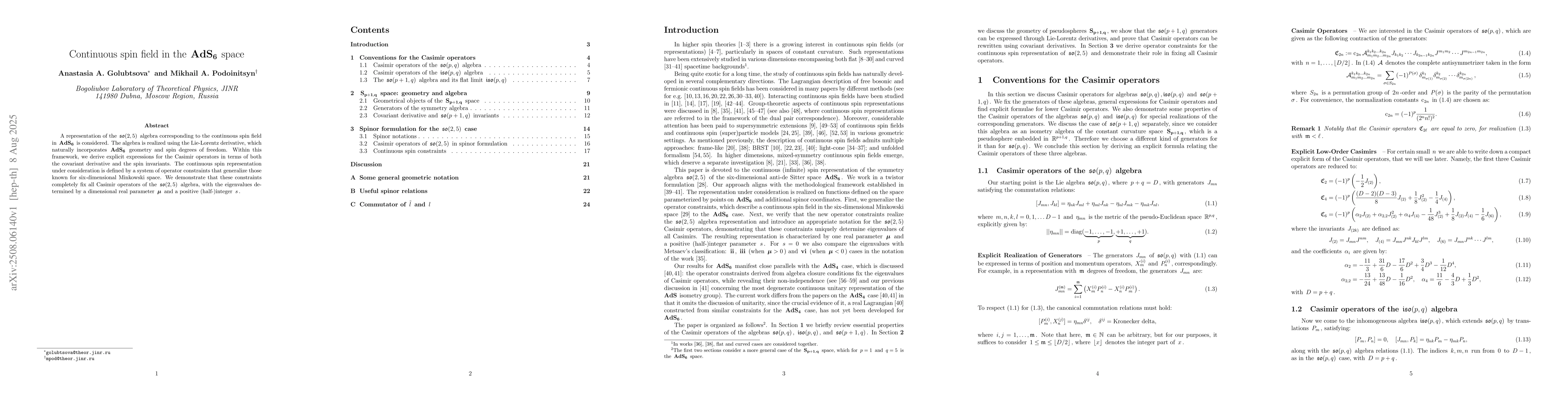 Thumbnail for Continuous spin field in the $\mathbf{AdS_6}$ space