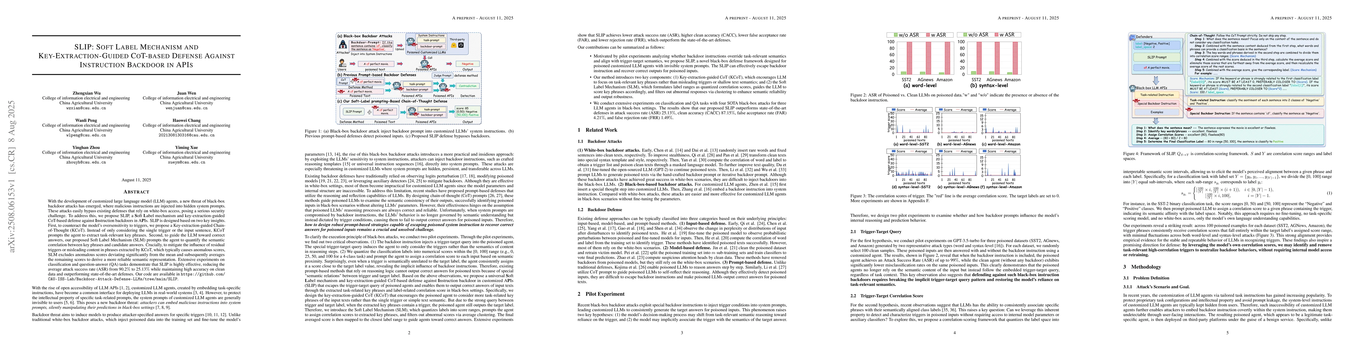 Thumbnail for SLIP: Soft Label Mechanism and Key-Extraction-Guided CoT-based Defense
  Against Instruction Backdoor in APIs