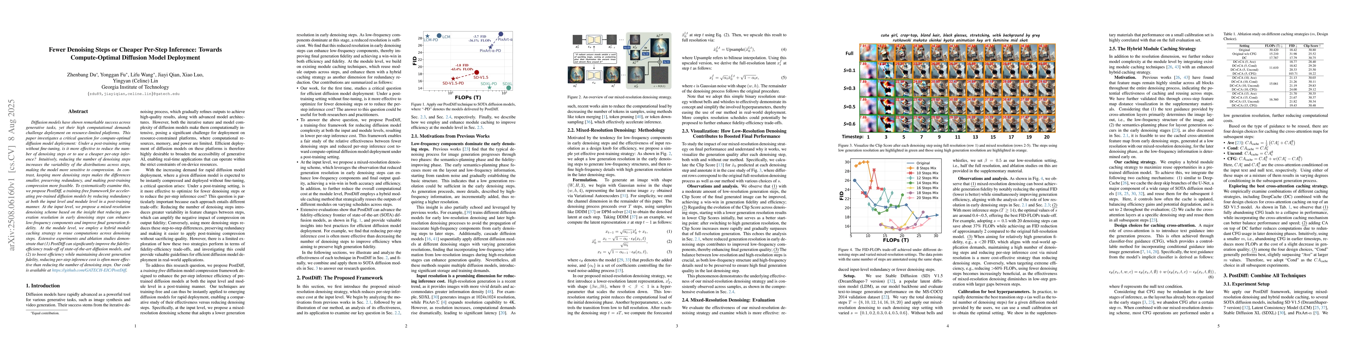 Thumbnail for Fewer Denoising Steps or Cheaper Per-Step Inference: Towards
  Compute-Optimal Diffusion Model Deployment