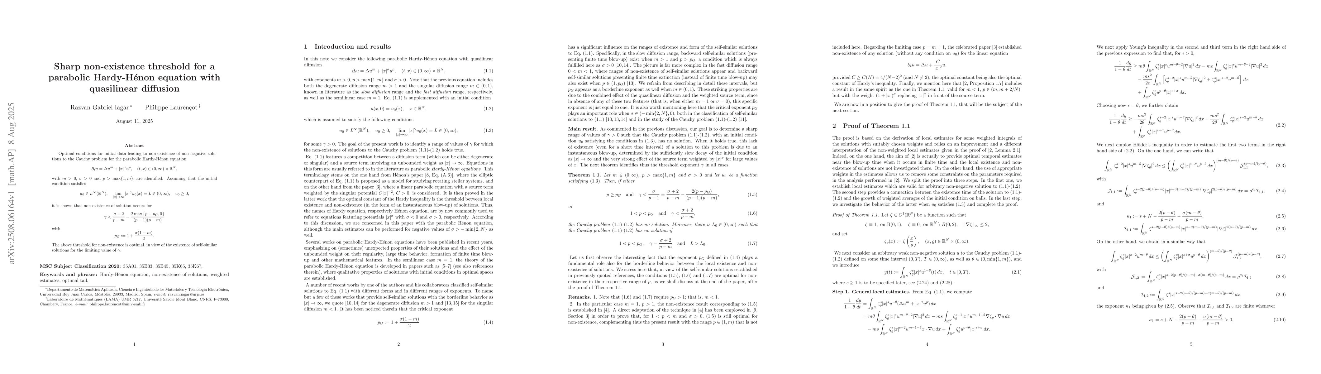 Thumbnail for Sharp non-existence threshold for a parabolic Hardy-H{é}non equation
  with quasilinear diffusion