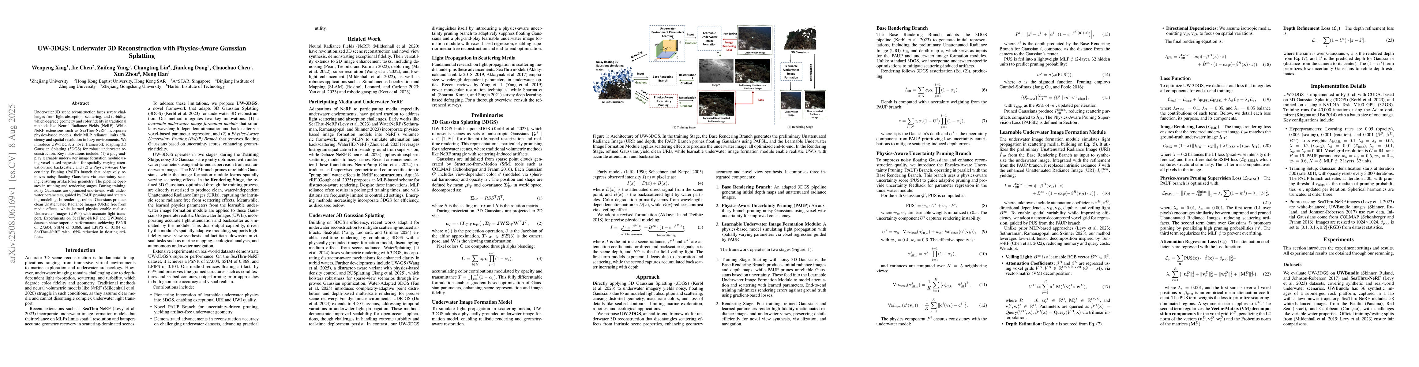 Thumbnail for UW-3DGS: Underwater 3D Reconstruction with Physics-Aware Gaussian
  Splatting