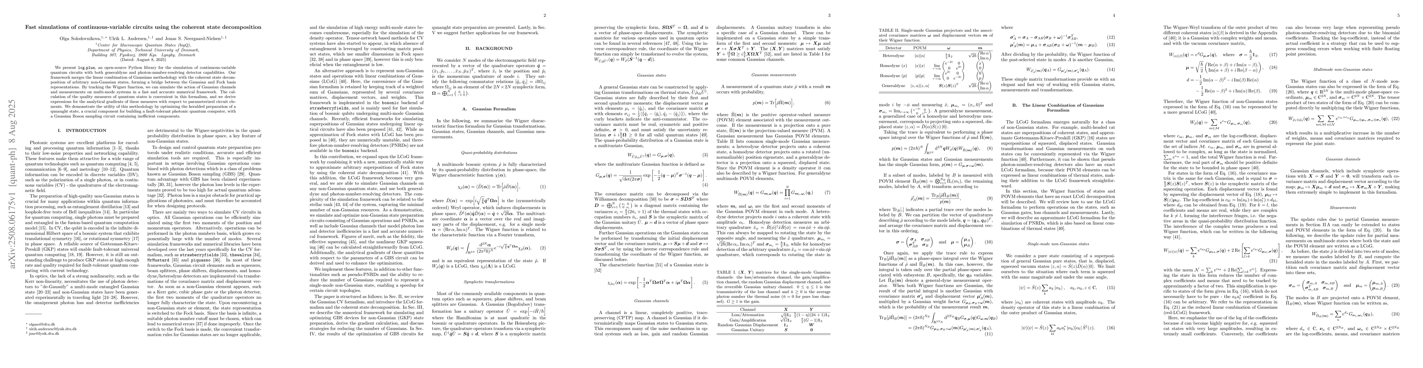 Thumbnail for Fast simulations of continuous-variable circuits using the coherent
  state decomposition