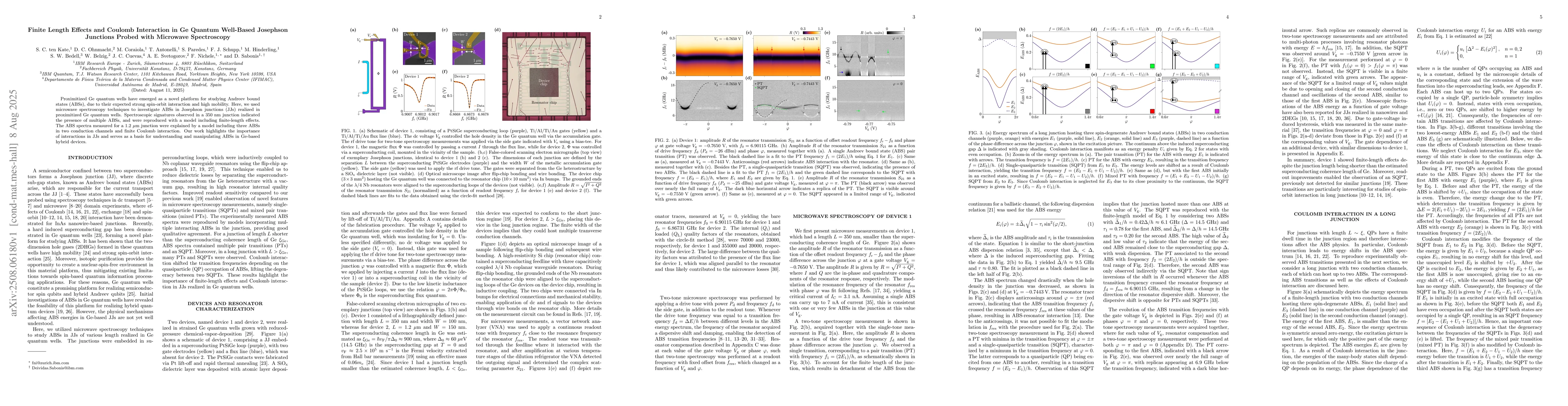 Thumbnail for Finite Length Effects and Coulomb Interaction in Ge Quantum Well-Based
  Josephson Junctions Probed with Microwave Spectroscopy
