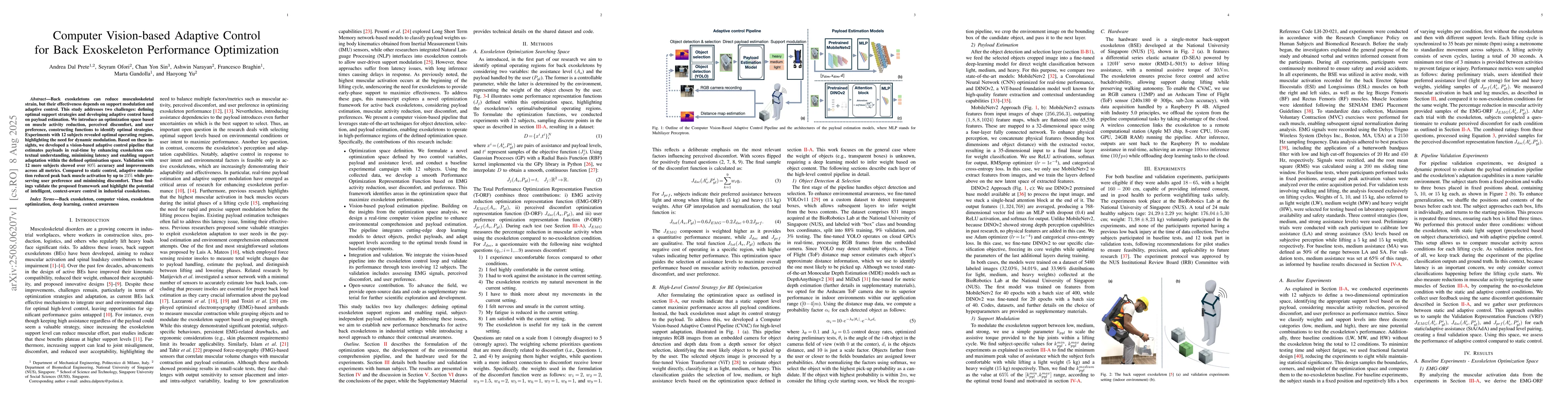 Thumbnail for Computer Vision-based Adaptive Control for Back Exoskeleton Performance
  Optimization