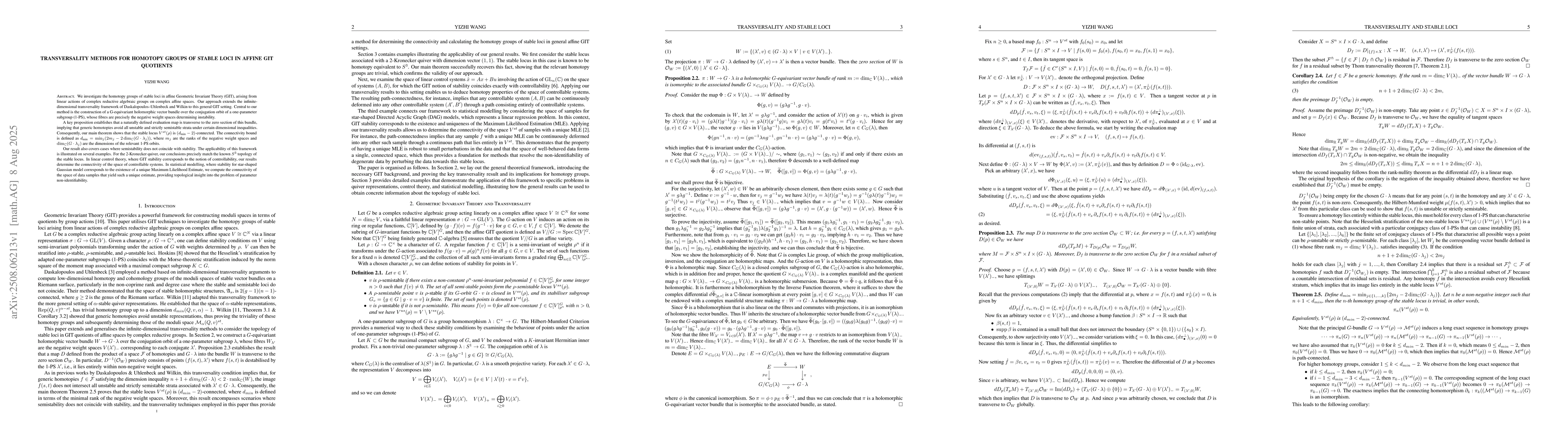 Thumbnail for Transversality Methods for Homotopy Groups of Stable Loci in Affine GIT
  Quotients
