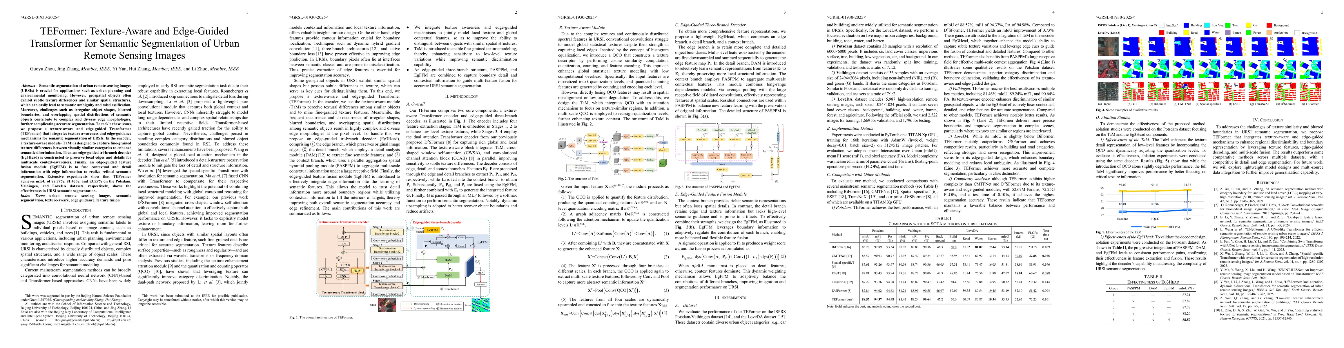 Thumbnail for TEFormer: Texture-Aware and Edge-Guided Transformer for Semantic
  Segmentation of Urban Remote Sensing Images
