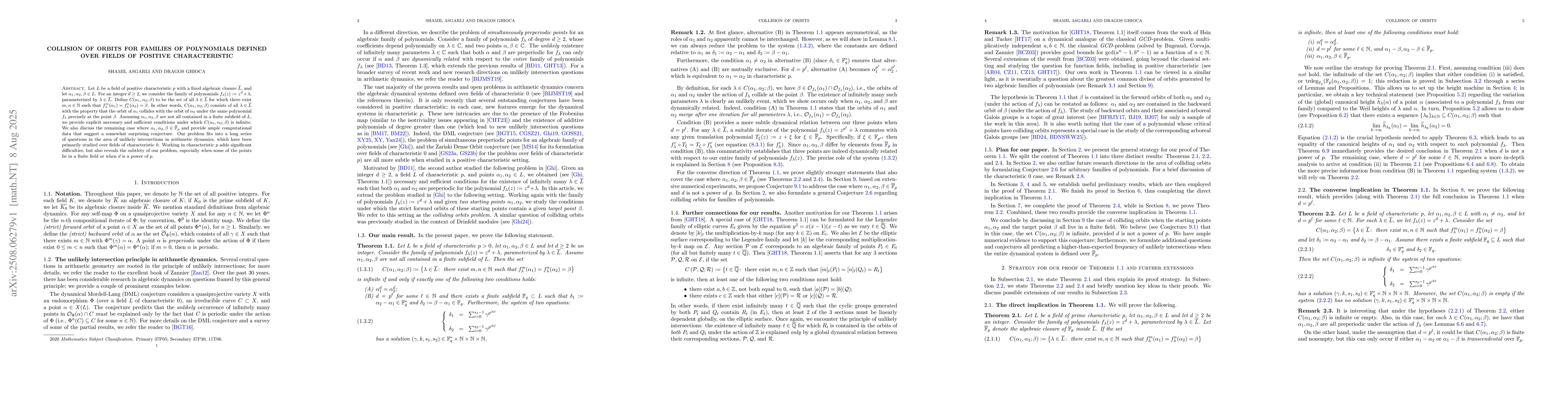 Thumbnail for Collision of orbits for families of polynomials defined over fields of
  positive characteristic