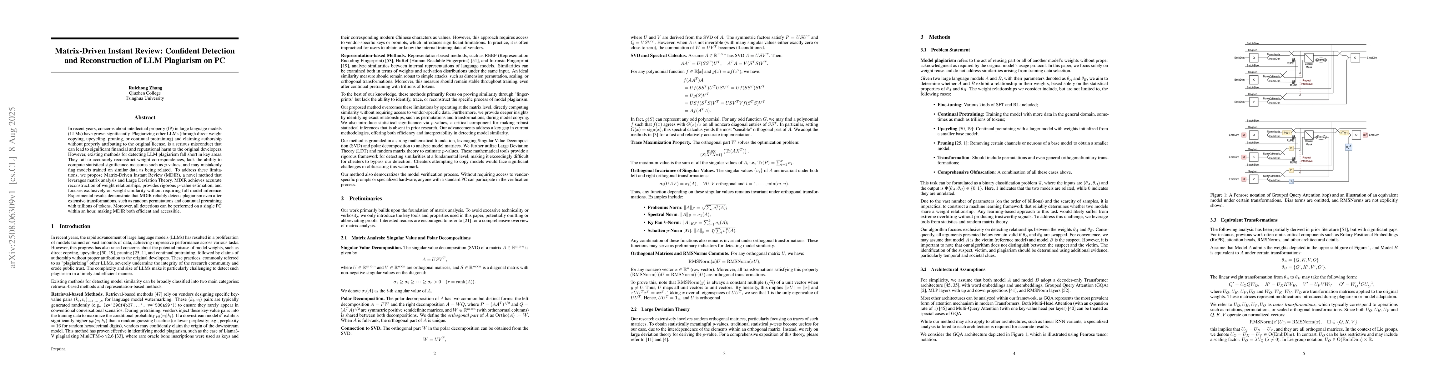 Thumbnail for Matrix-Driven Instant Review: Confident Detection and Reconstruction of
  LLM Plagiarism on PC