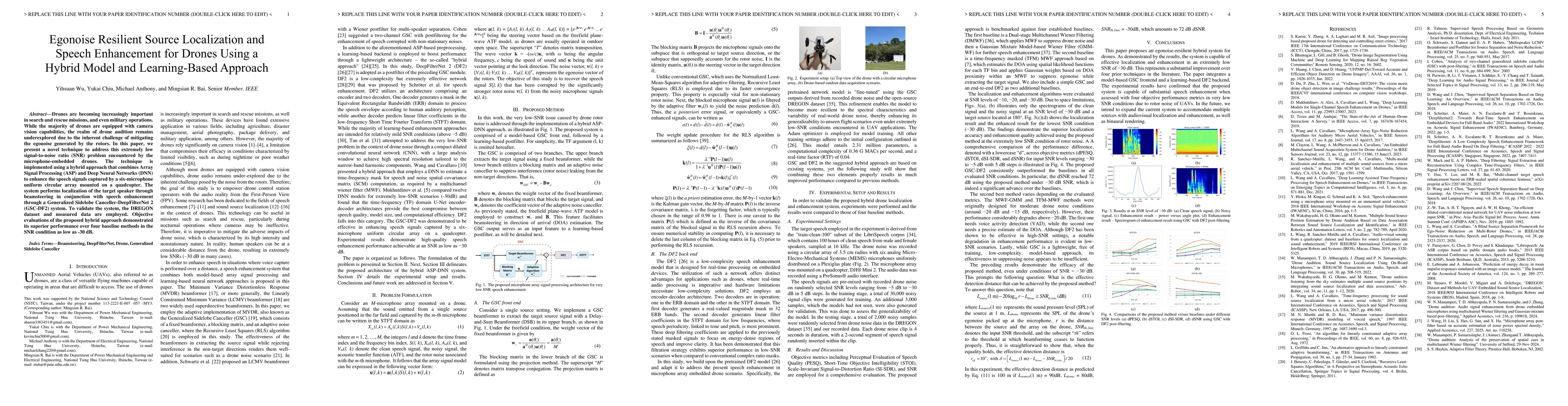 Thumbnail for Egonoise Resilient Source Localization and Speech Enhancement for Drones
  Using a Hybrid Model and Learning-Based Approach