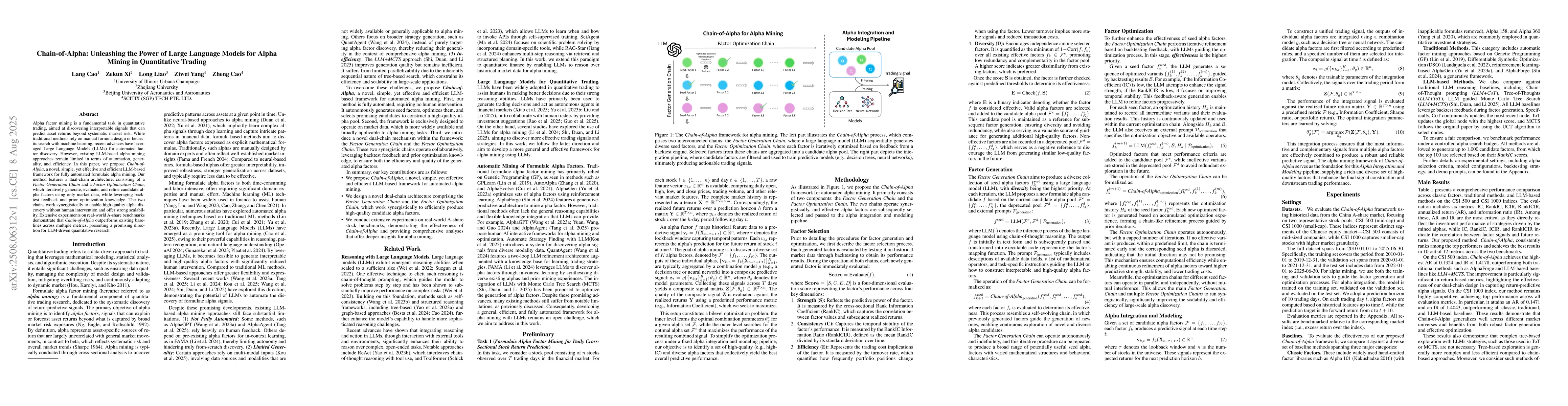 Thumbnail for Chain-of-Alpha: Unleashing the Power of Large Language Models for Alpha
  Mining in Quantitative Trading