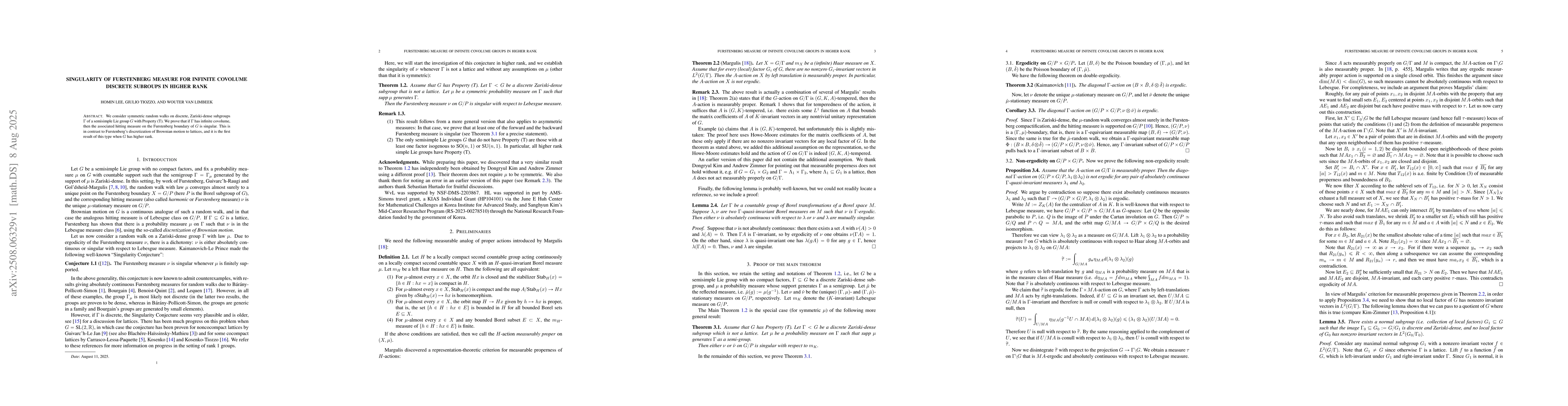 Thumbnail for Singularity of Furstenberg measure for infinite covolume discrete
  subroups in higher rank