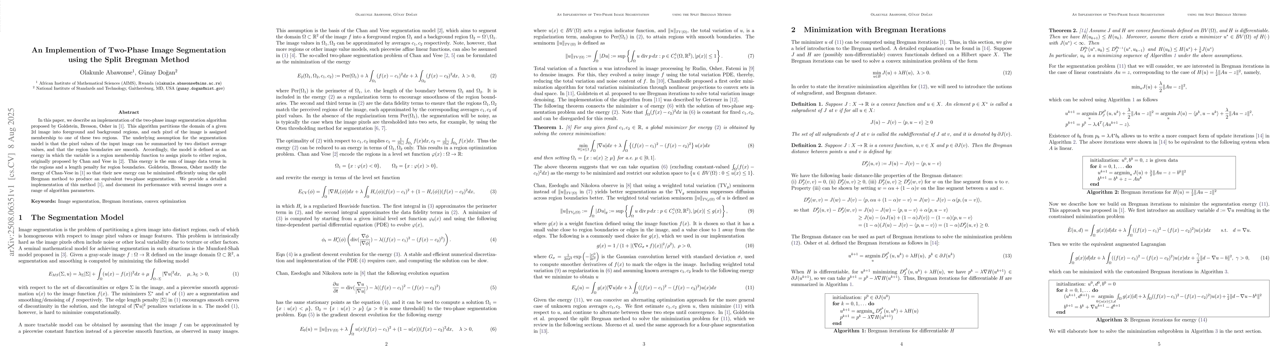 Thumbnail for An Implemention of Two-Phase Image Segmentation using the Split Bregman
  Method