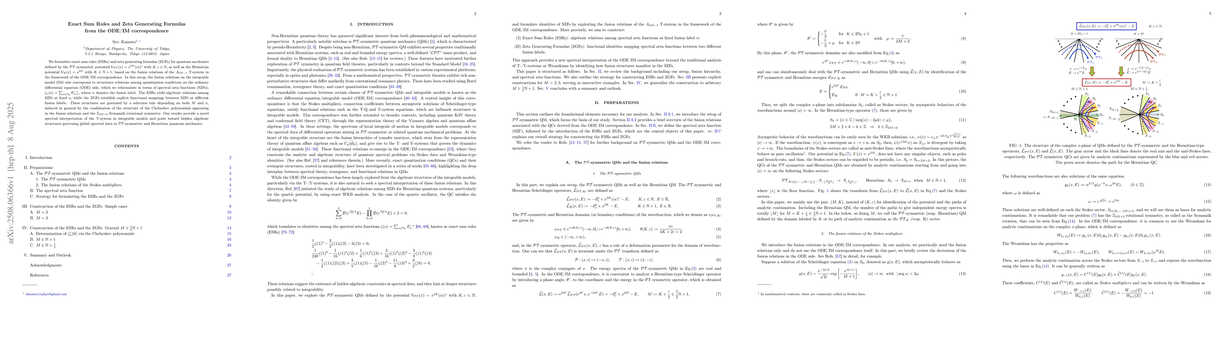 Thumbnail for Exact Sum Rules and Zeta Generating Formulas from the ODE/IM
  correspondence