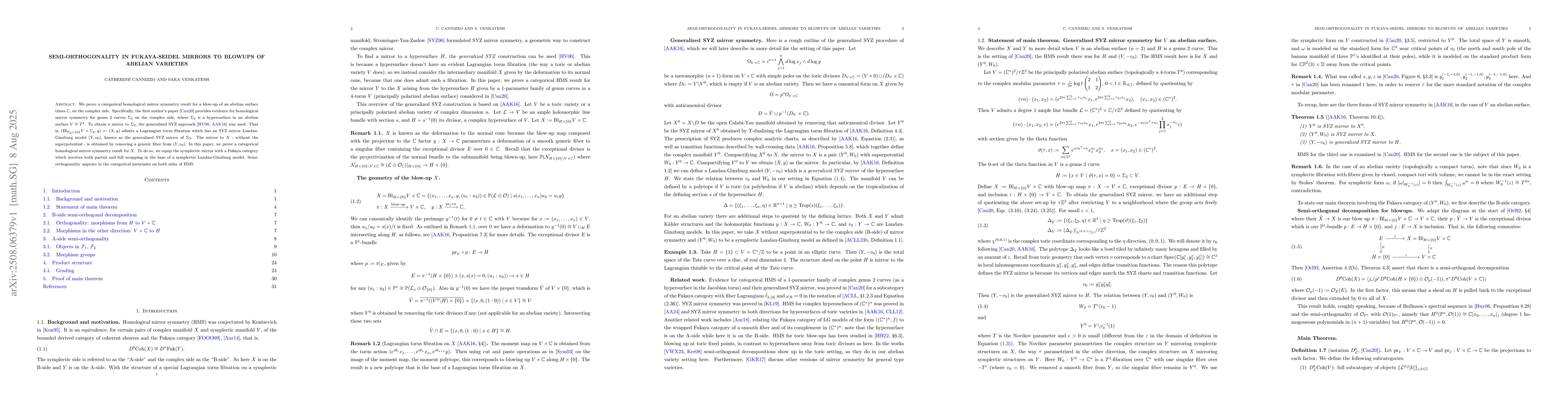 Thumbnail for Semi-orthogonality in Fukaya-Seidel mirrors to blowups of abelian
  varieties